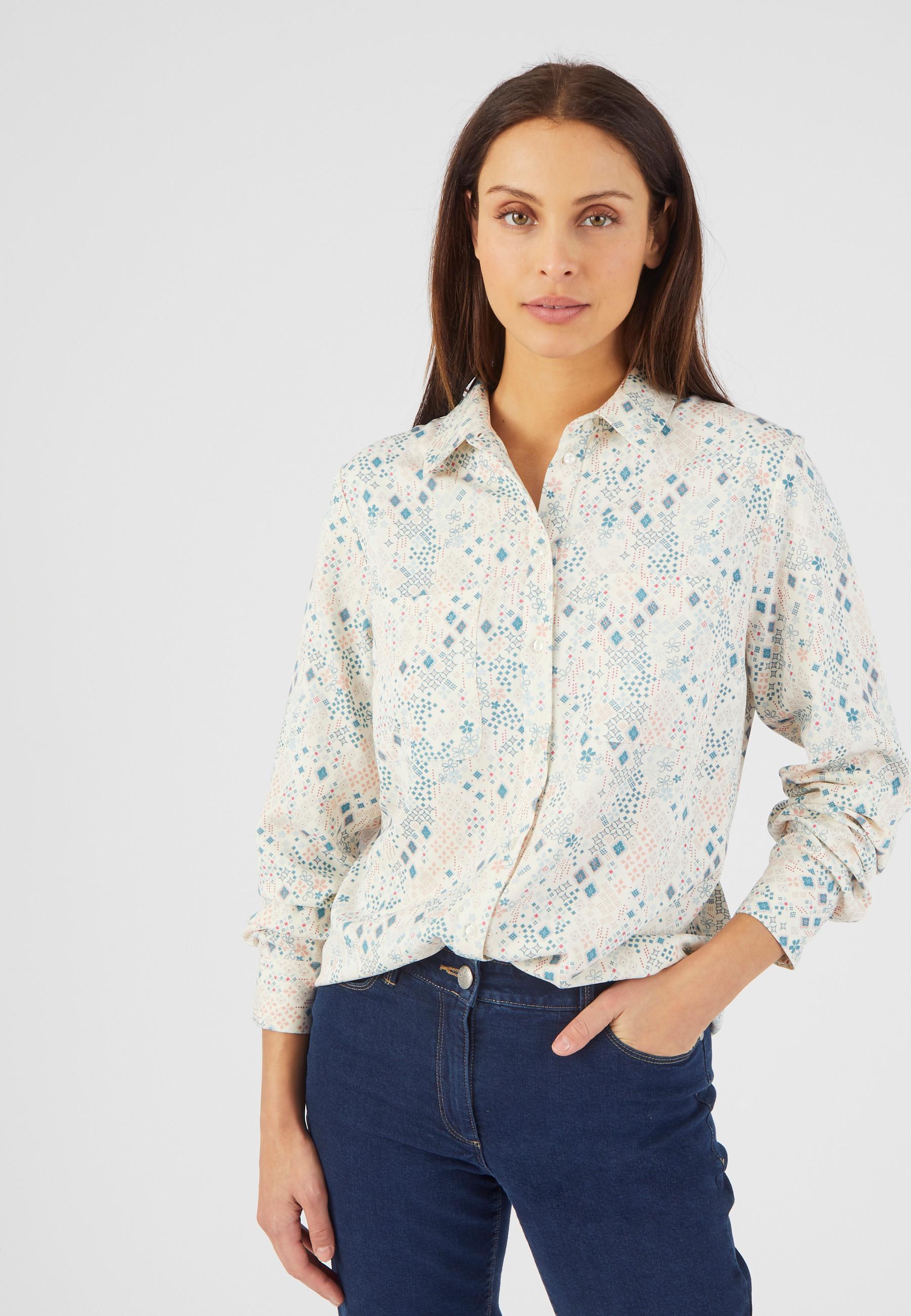 Image of Warme Bluse Aus Reiner Viskose, Gemustert Damen Braun 50