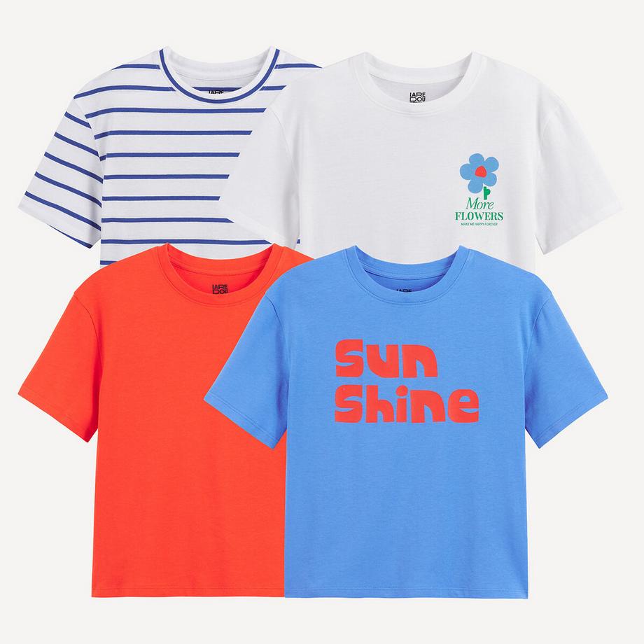 4er-Set T-Shirts mit kurzen Ärmeln und Rundhalsausschnitt