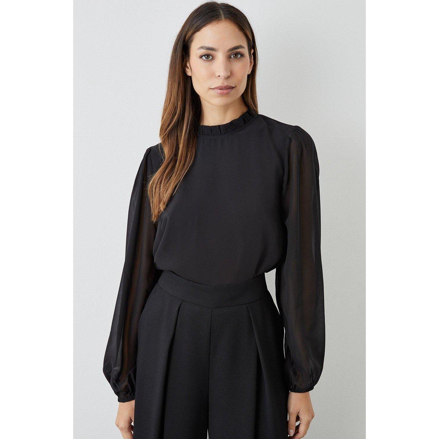 Image of Oberteil Rüschenhals Damen Schwarz 42