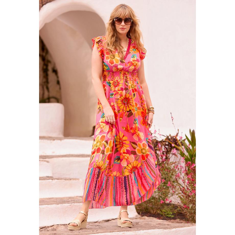 Maxikleid mit Wickelrock und Quastendetail