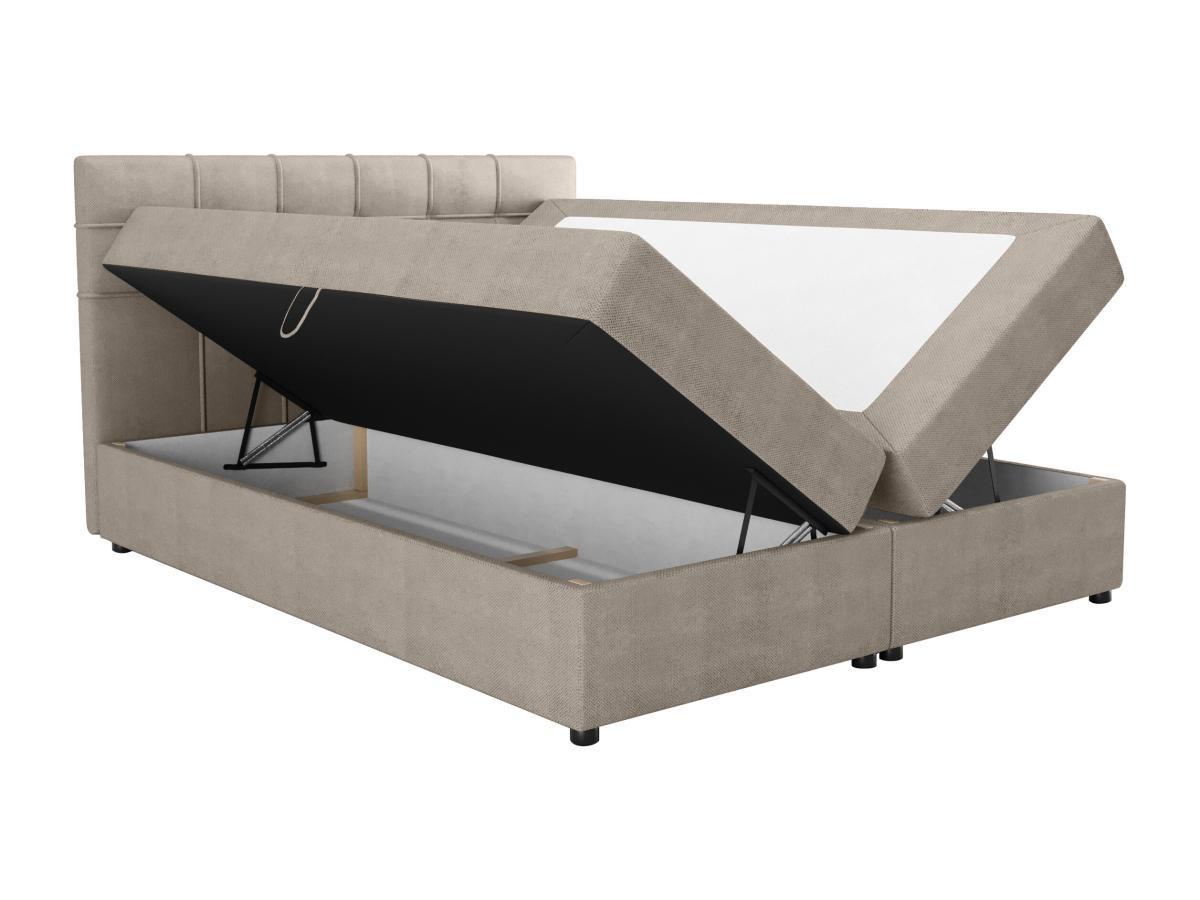 Ysmée Ensemble complet literie déco tête de lit capitonnée + sommiers coffre + matelas + surmatelas - 180 x 200 cm - Tissu - Taupe - KIDA de YSMÉE  