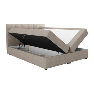 Ysmée Ensemble complet literie déco tête de lit capitonnée + sommiers coffre + matelas + surmatelas - 180 x 200 cm - Tissu - Taupe - KIDA de YSMÉE  