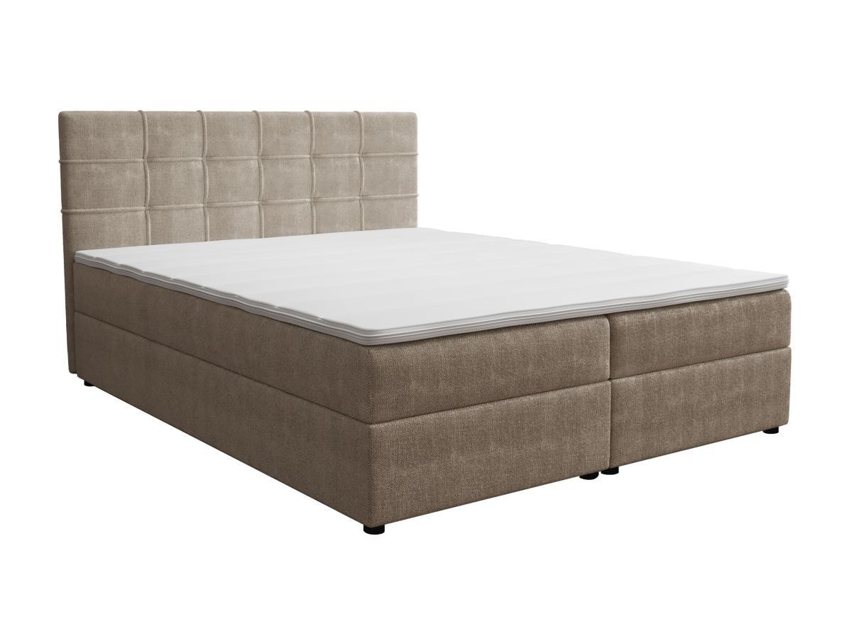 Ysmée Ensemble complet literie déco tête de lit capitonnée + sommiers coffre + matelas + surmatelas - 180 x 200 cm - Tissu - Taupe - KIDA de YSMÉE  