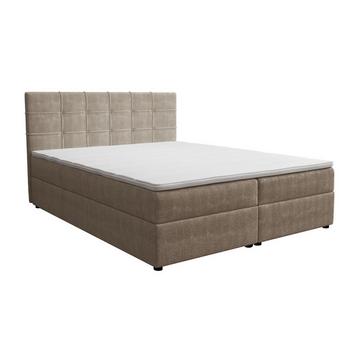 Ensemble complet literie déco tête de lit capitonnée + sommiers coffre + matelas + surmatelas - 180 x 200 cm - Tissu - Taupe - KIDA de YSMÉE