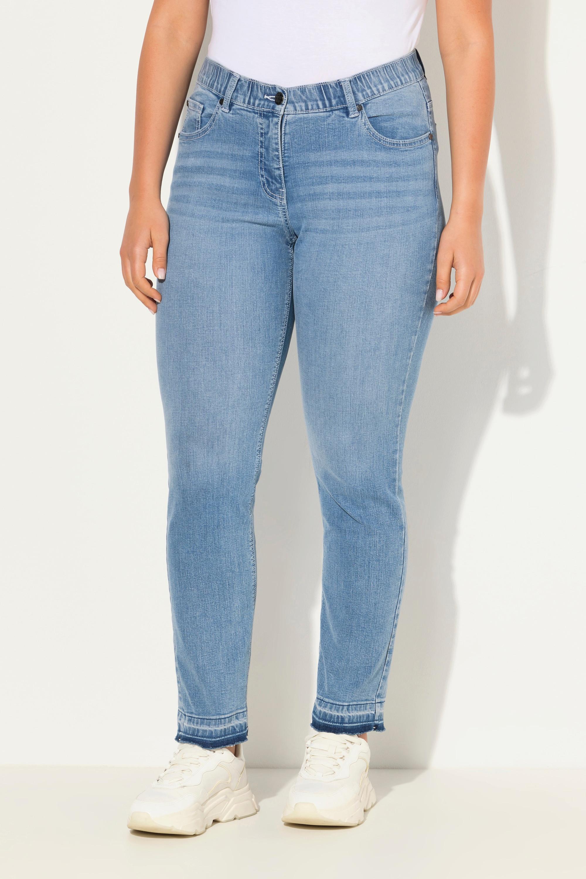 Ulla Popken  Jean Mary Sammy extensible, jambe étroite avec ourlet frangé 