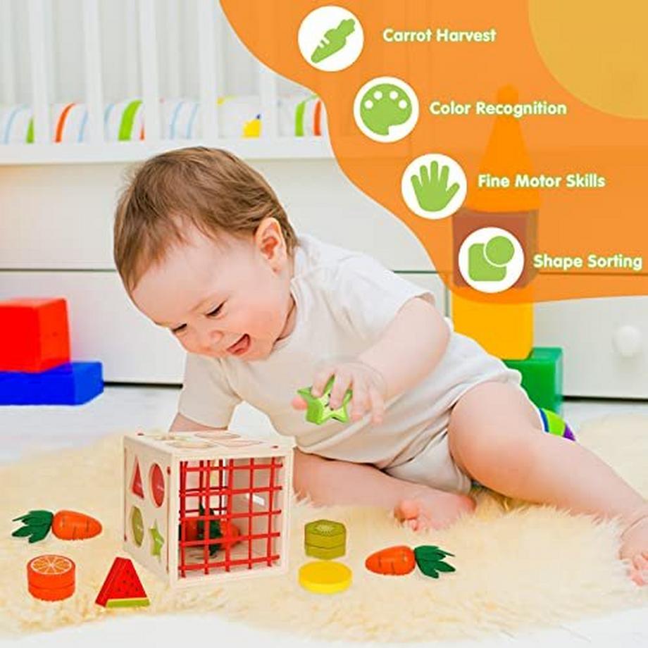 Activity-board  5 in 1 Spielzeug - Holzspielzeug, Babyspielzeug, Kinderspielzeug Sortierspiel Möhrenernte 