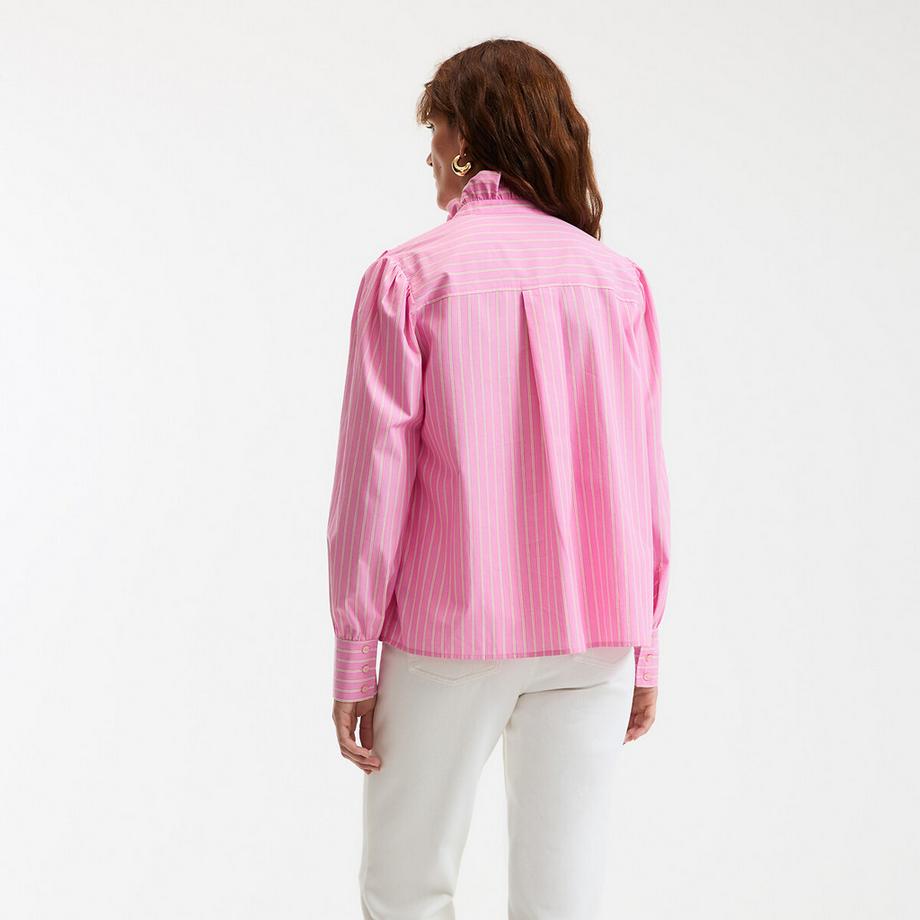 La Redoute Collections Gestreifte Boyfriend Bluse mit gerüschtem Stehkragen  