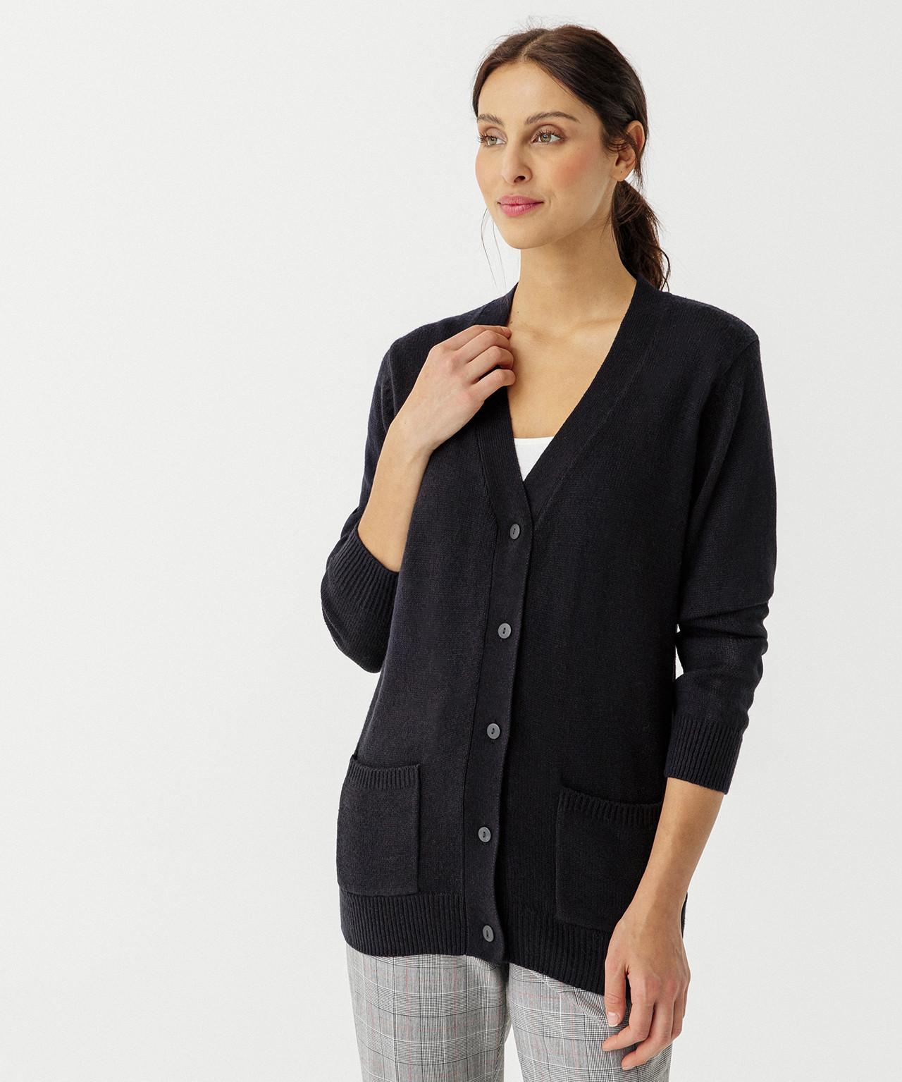 Image of Klassische Strickjacke Aus Schmiegsamem Jerseystrick. Damen Schwarz 38/40