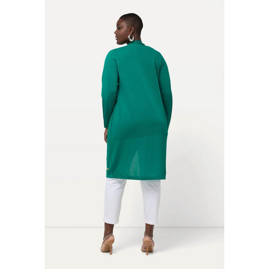 Ulla Popken Long Strickjacke Glitzer Stehkragen V-Ausschnitt  