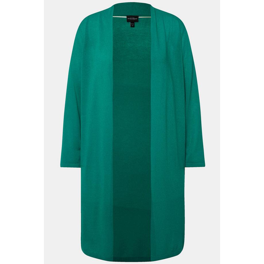 Ulla Popken Long Strickjacke Glitzer Stehkragen V-Ausschnitt  