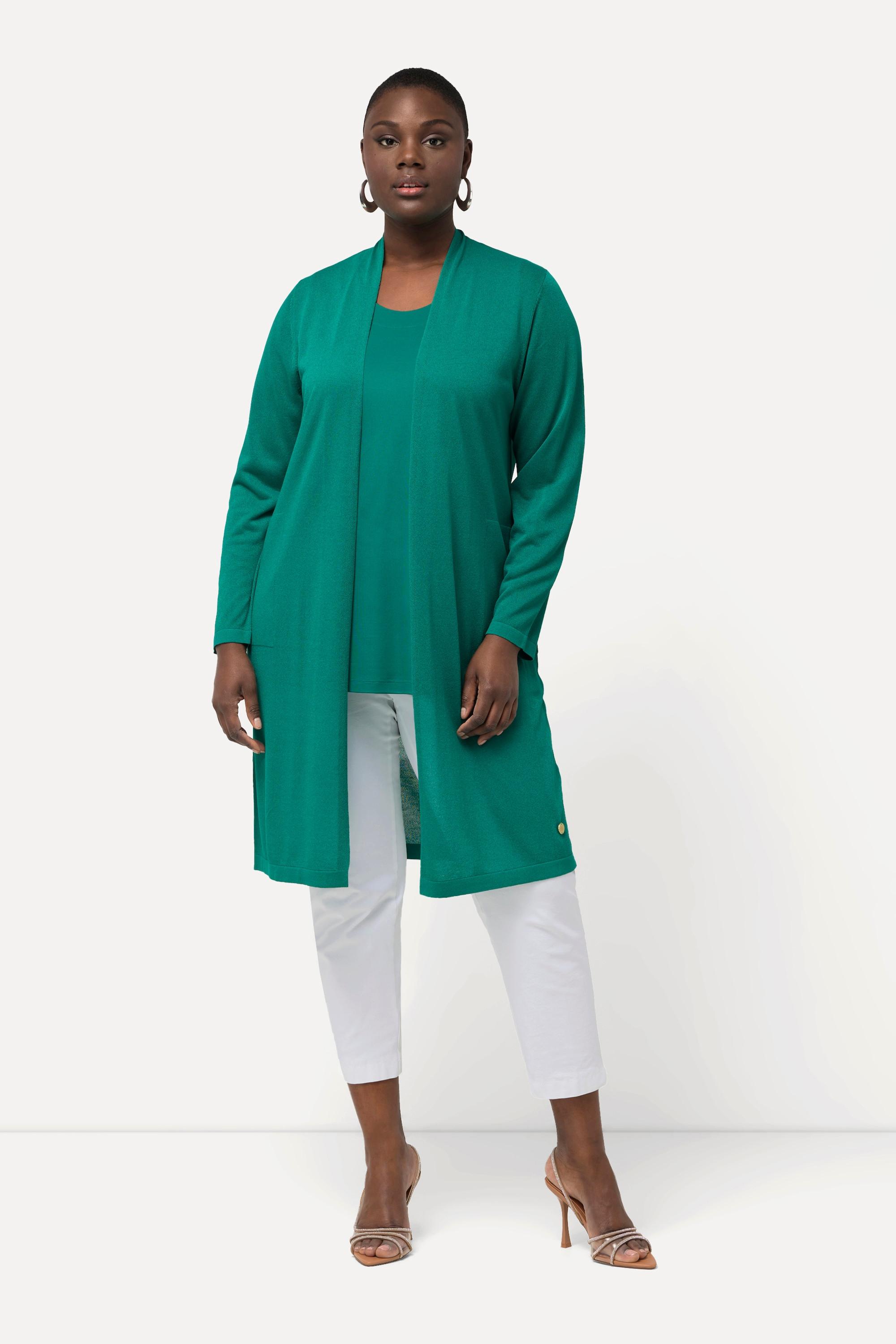 Ulla Popken Cardigan lungo glitter collo alto scollo a V  