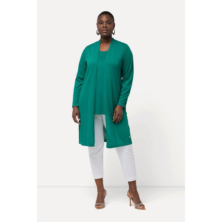 Ulla Popken Long Strickjacke Glitzer Stehkragen V-Ausschnitt  