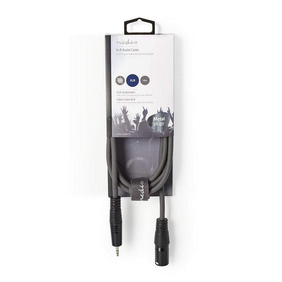 Nedis  Câble audio symétrique | XLR 3 broches mâle | 3,5 mm mâle | nickelé | 1,50 m | rond | PVC | gris foncé | gaine en carton 