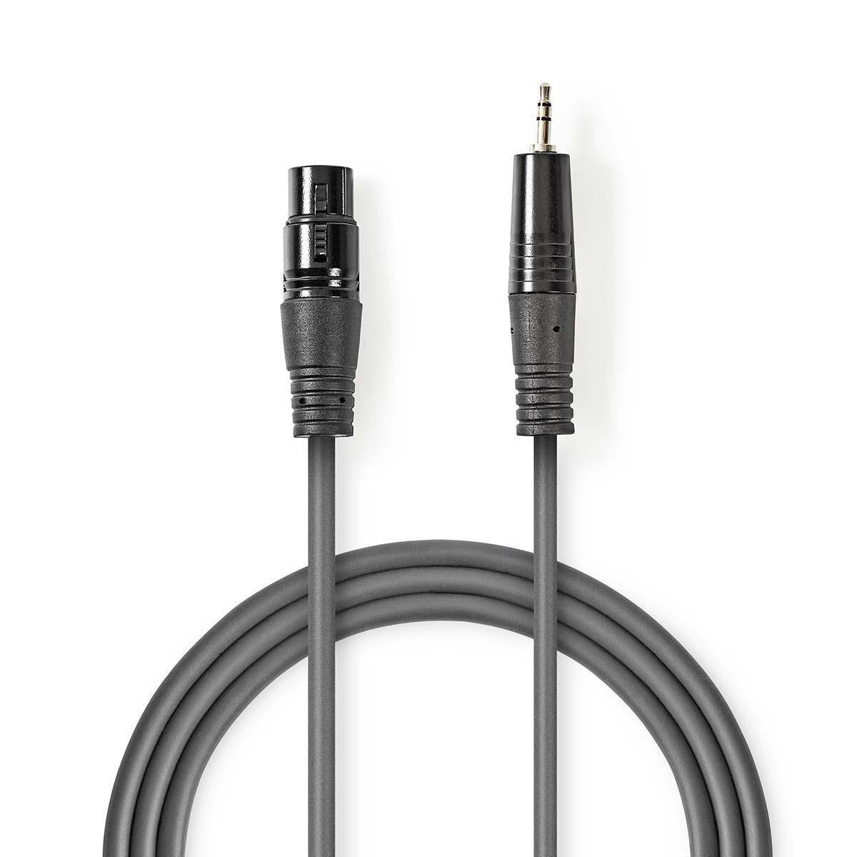 Symmetrisches Audiokabel | XLR 3-poliger Stecker | 3,5 mm Stecker | Vernickelt | 1,50 m | Rund | PVC | Dunkelgrau | Papphülle