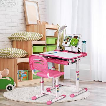 Bureau enfant, inclinable, bureau étudiant avec lampe et chaise, couleurs au choix : rose