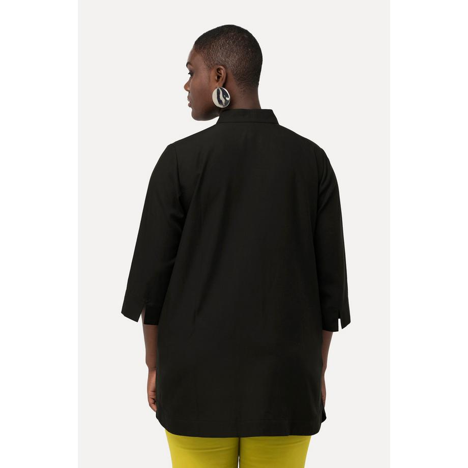 Ulla Popken Longtunika Stehkragen-Einsatz V-Ausschnitt 3/4-Arm  