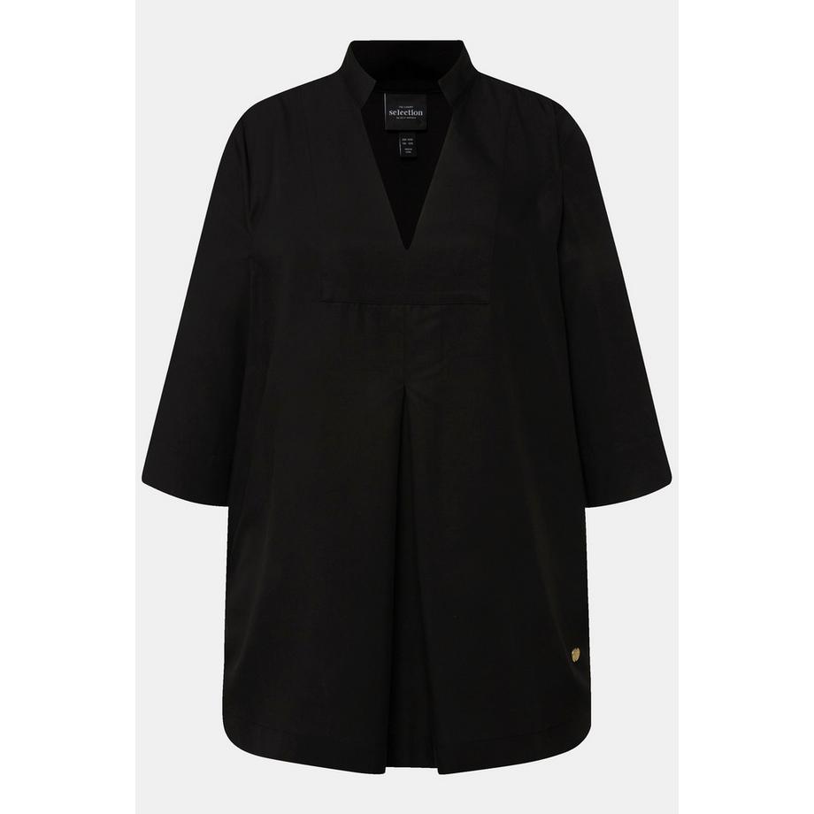 Ulla Popken Longtunika Stehkragen-Einsatz V-Ausschnitt 3/4-Arm  