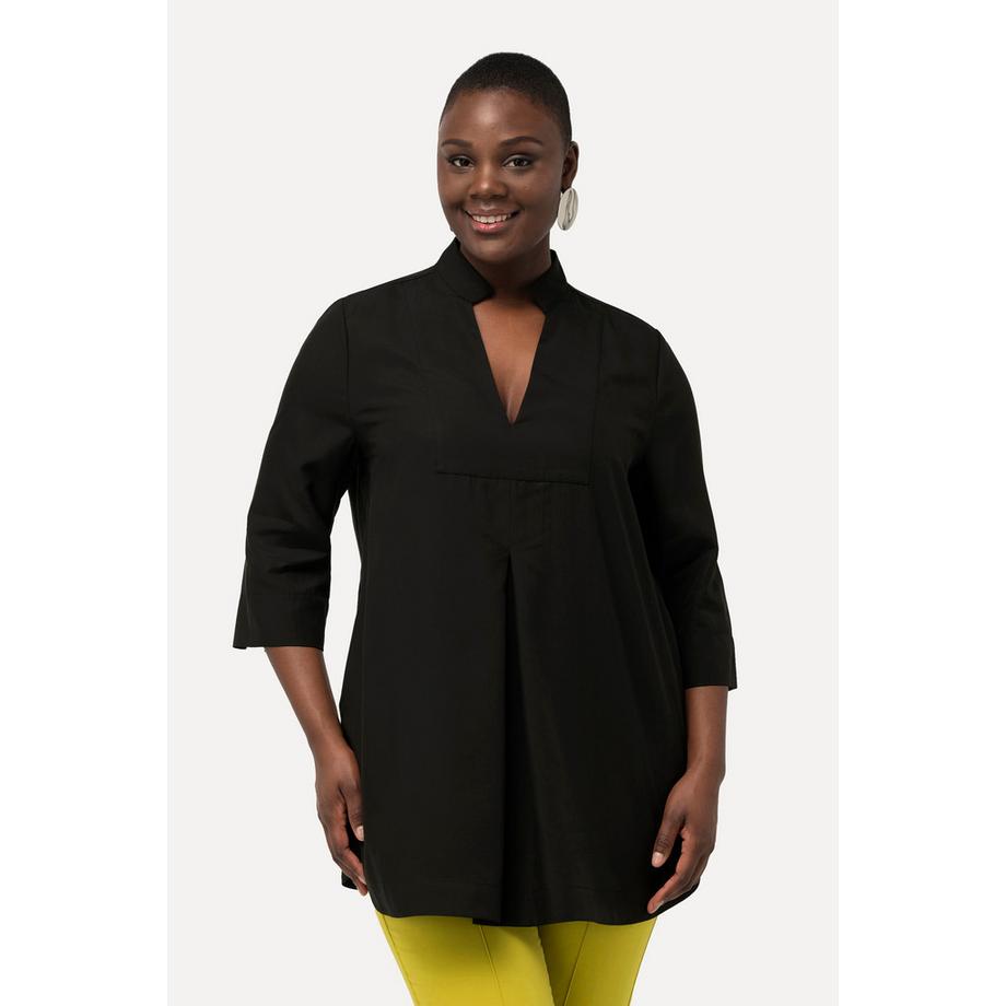 Ulla Popken Longtunika Stehkragen-Einsatz V-Ausschnitt 3/4-Arm  