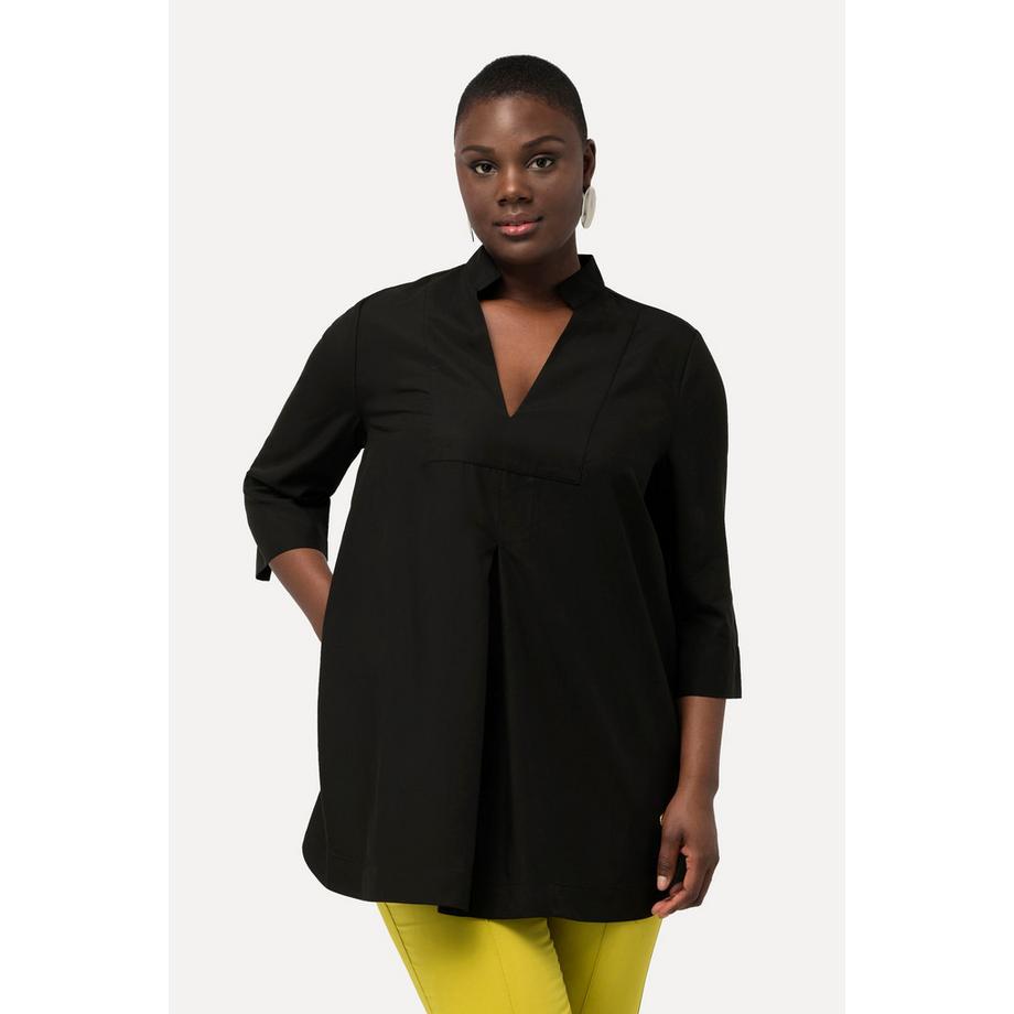 Ulla Popken Longtunika Stehkragen-Einsatz V-Ausschnitt 3/4-Arm  