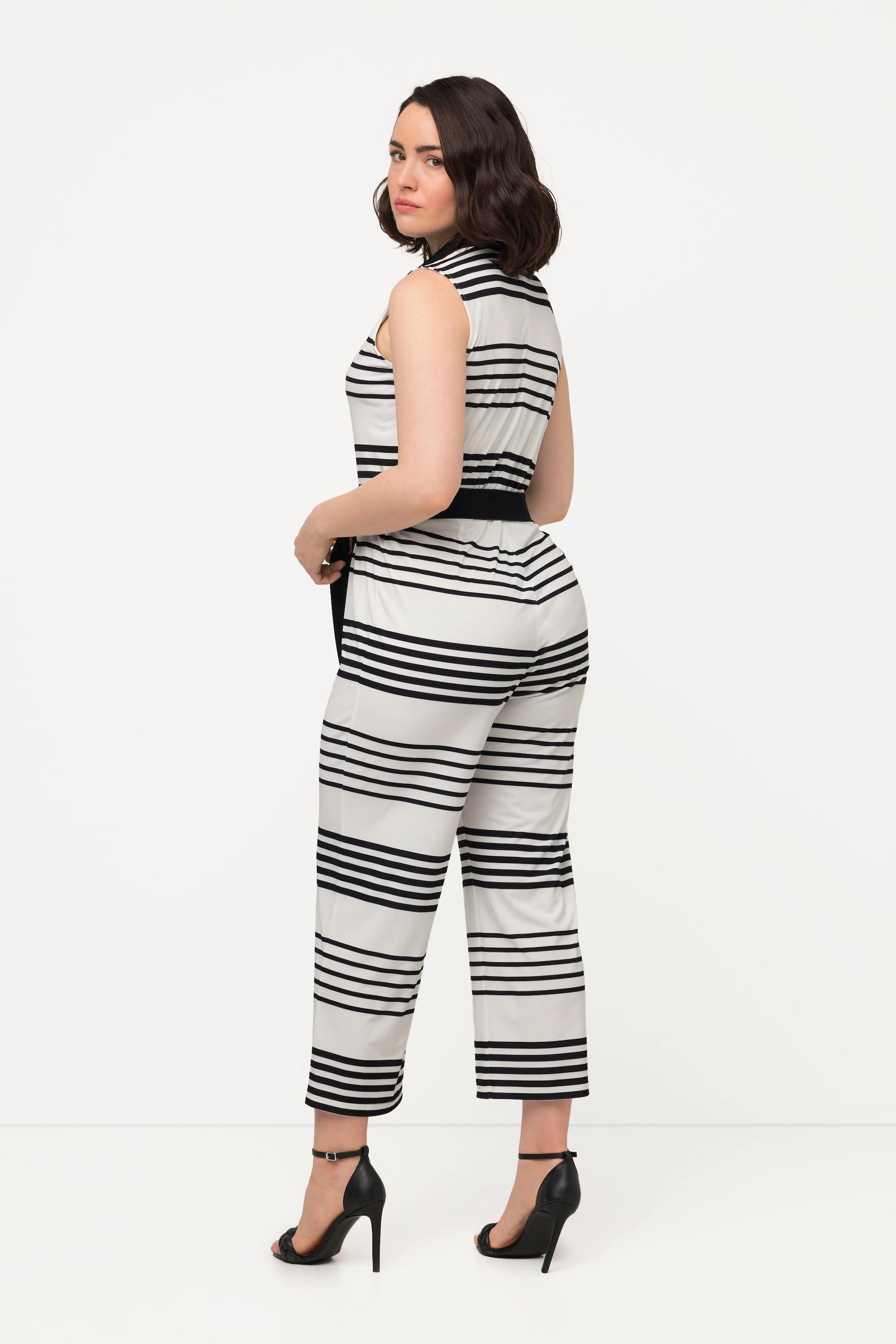 Ulla Popken  Jumpsuit, Streifen, Hemdkragen, weites Bein, ärmellos 