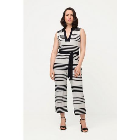 Ulla Popken  Jumpsuit, Streifen, Hemdkragen, weites Bein, ärmellos 