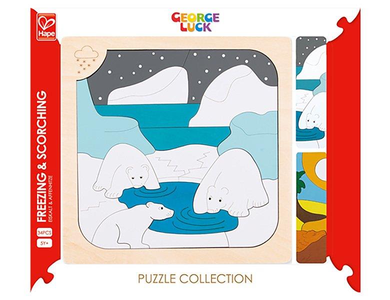 Hape  Puzzle Eiskalt & Affenhitze (34Teile) 