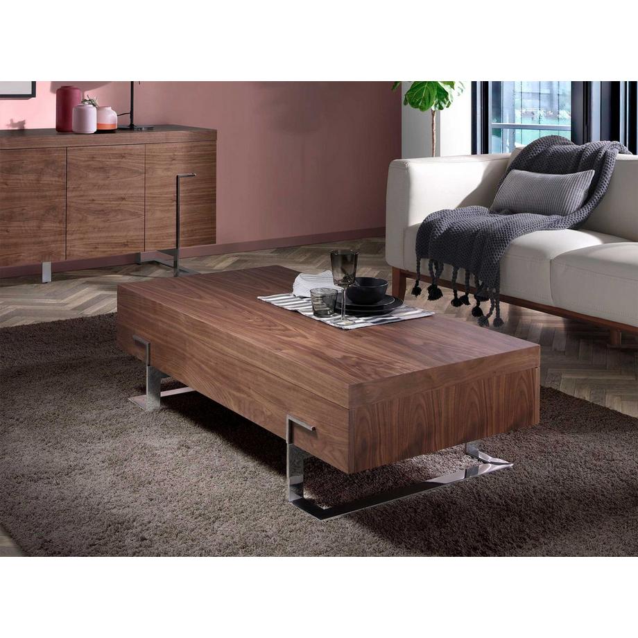 ANGEL CERDA Tavolino rettangolare in noce e acciaio cromato  