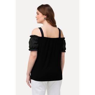 Ulla Popken  Blusa in tradizionale stile Tracht con pizzo, allacciatura, spalline e mezze maniche 