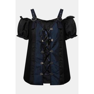 Ulla Popken  Blusa in tradizionale stile Tracht con pizzo, allacciatura, spalline e mezze maniche 