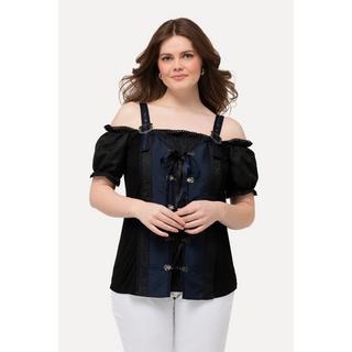 Ulla Popken  Blusa in tradizionale stile Tracht con pizzo, allacciatura, spalline e mezze maniche 