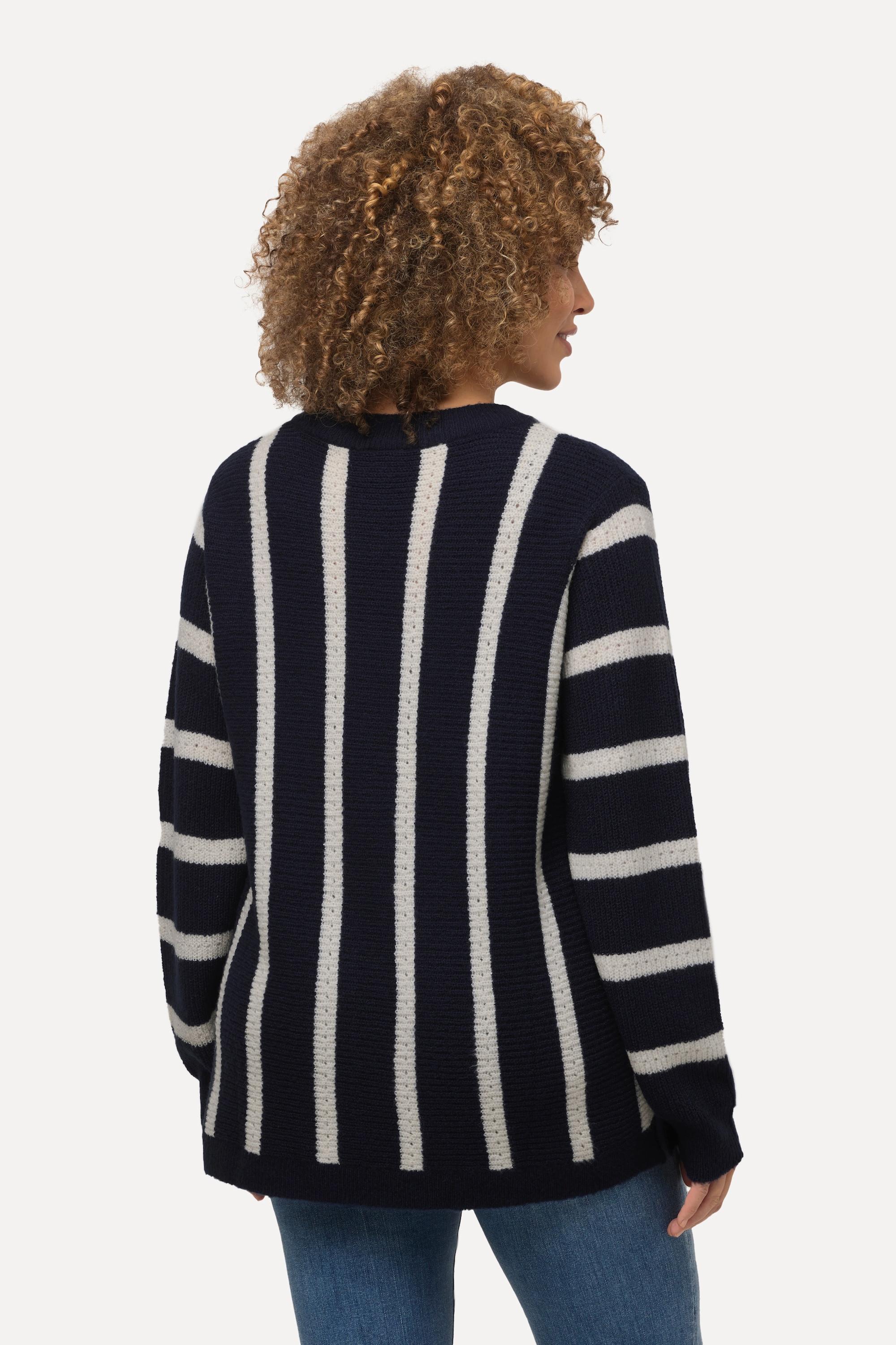 Ulla Popken  Pull oversize à col rond et manches longues, larges rayures 