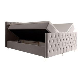 Ysmée Set letto Testata trapun. + Rete doghe con vano + Materasso + Topper 180x200cm Velluto Grigio - ONOGO di YSMÉE  