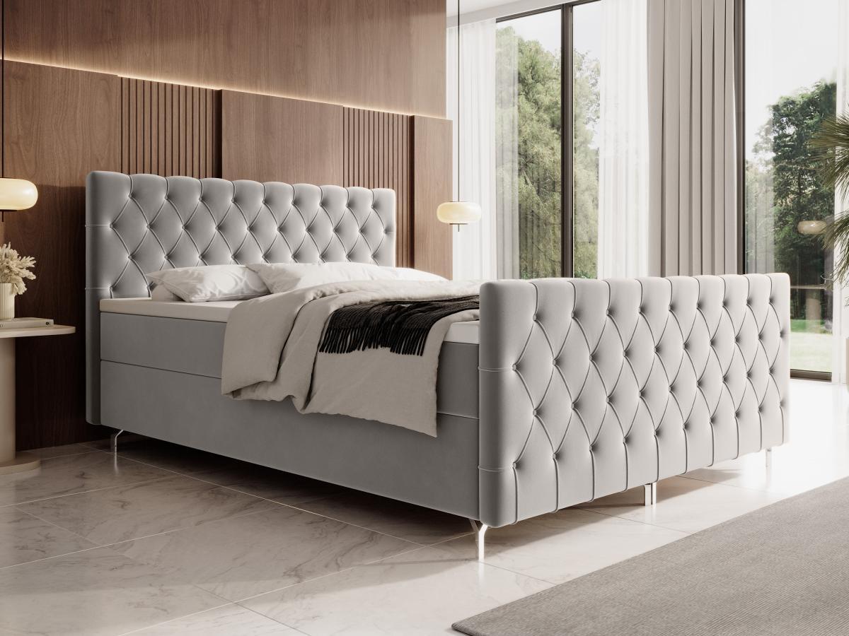 Ysmée Set letto Testata trapun. + Rete doghe con vano + Materasso + Topper 180x200cm Velluto Grigio - ONOGO di YSMÉE  