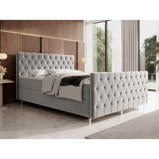 Ysmée Set letto Testata trapun. + Rete doghe con vano + Materasso + Topper 180x200cm Velluto Grigio - ONOGO di YSMÉE  