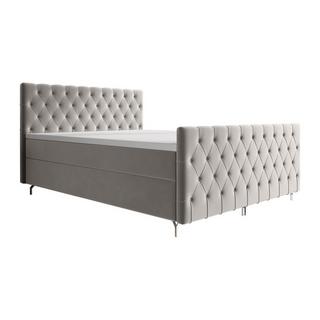 Ysmée Set letto Testata trapun. + Rete doghe con vano + Materasso + Topper 180x200cm Velluto Grigio - ONOGO di YSMÉE  