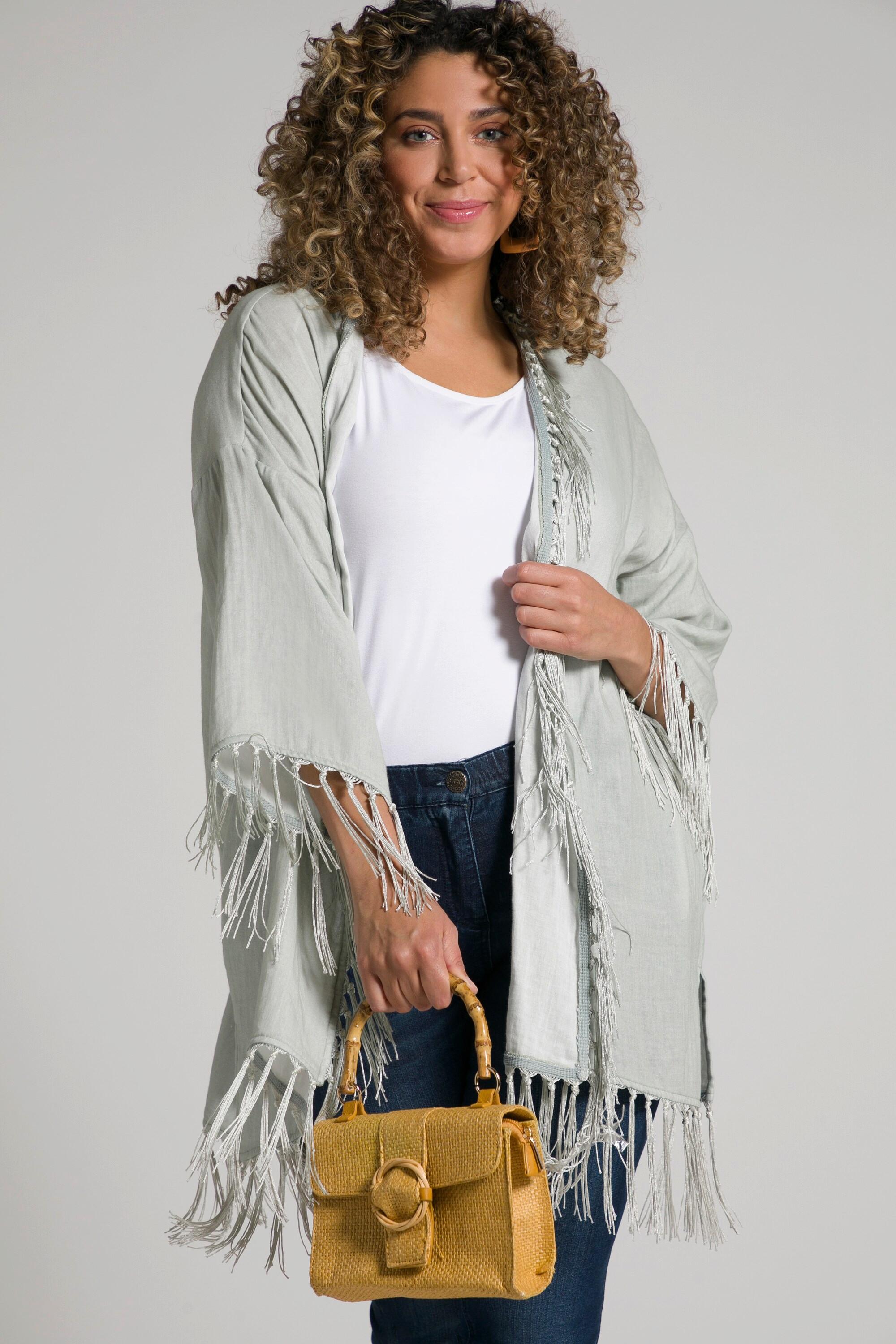 Ulla Popken  Kimono a blusa dal taglio oversize con frange e maniche a 3/4 