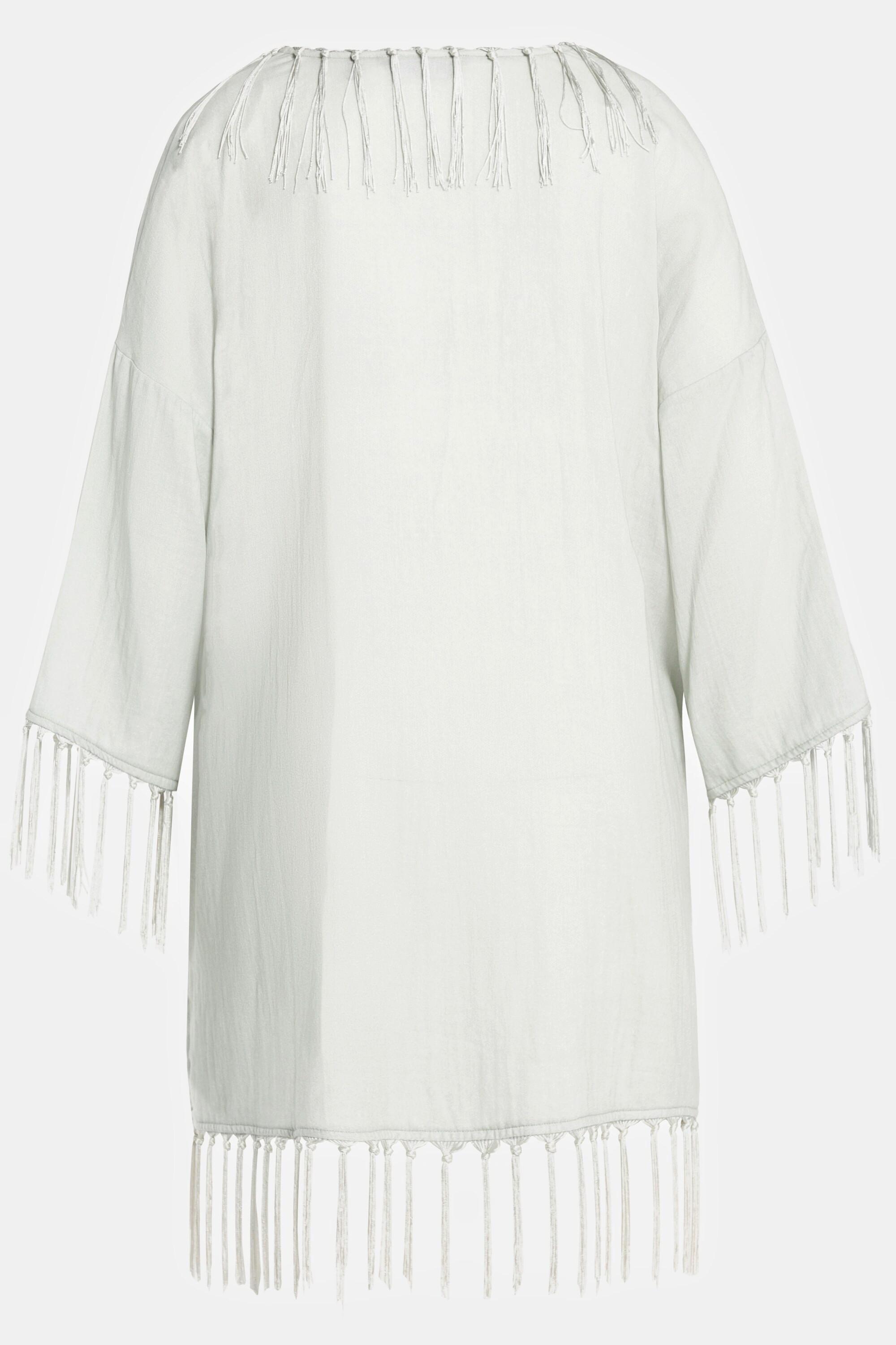 Ulla Popken  Kimono a blusa dal taglio oversize con frange e maniche a 3/4 