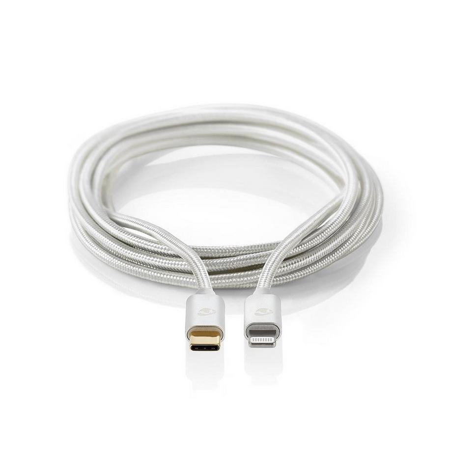 Nedis  Cavo Lightning | USB 2.0 | Apple Lightning, 8-pin | USB-C™ Maschio | 480 Mbps | Placcato oro | 1,00 m | Rotondo | Intrecciato / Nylon | Alluminio / Argento | Scatola con finestra coperta 