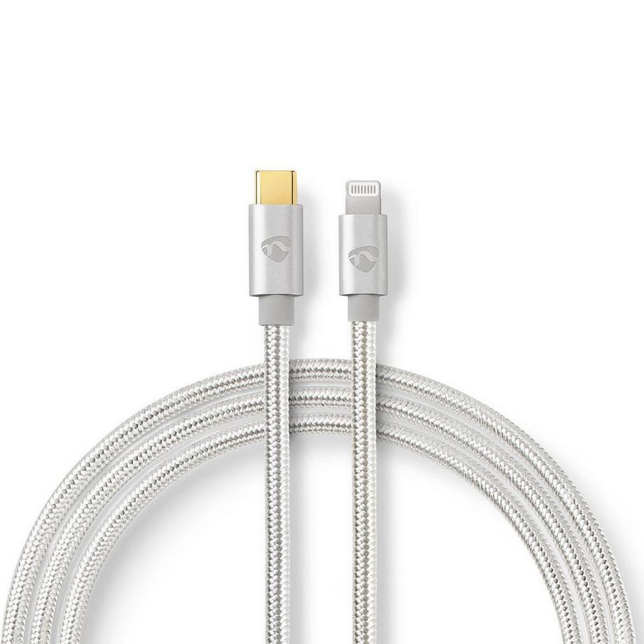 Nedis  Cavo Lightning | USB 2.0 | Apple Lightning, 8-pin | USB-C™ Maschio | 480 Mbps | Placcato oro | 1,00 m | Rotondo | Intrecciato / Nylon | Alluminio / Argento | Scatola con finestra coperta 