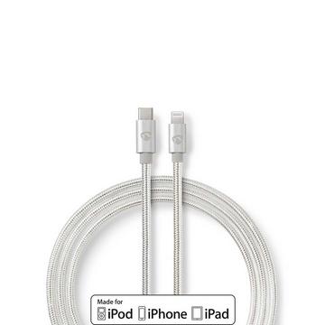 Câble Lightning | USB 2.0 | Apple Lightning, 8 broches | USB-C™ mâle | 480 Mbps | Plaqué or | 1,00 m | Rond | Tressé / Nylon | Aluminium / Argent | Boîte avec fenêtre couverte