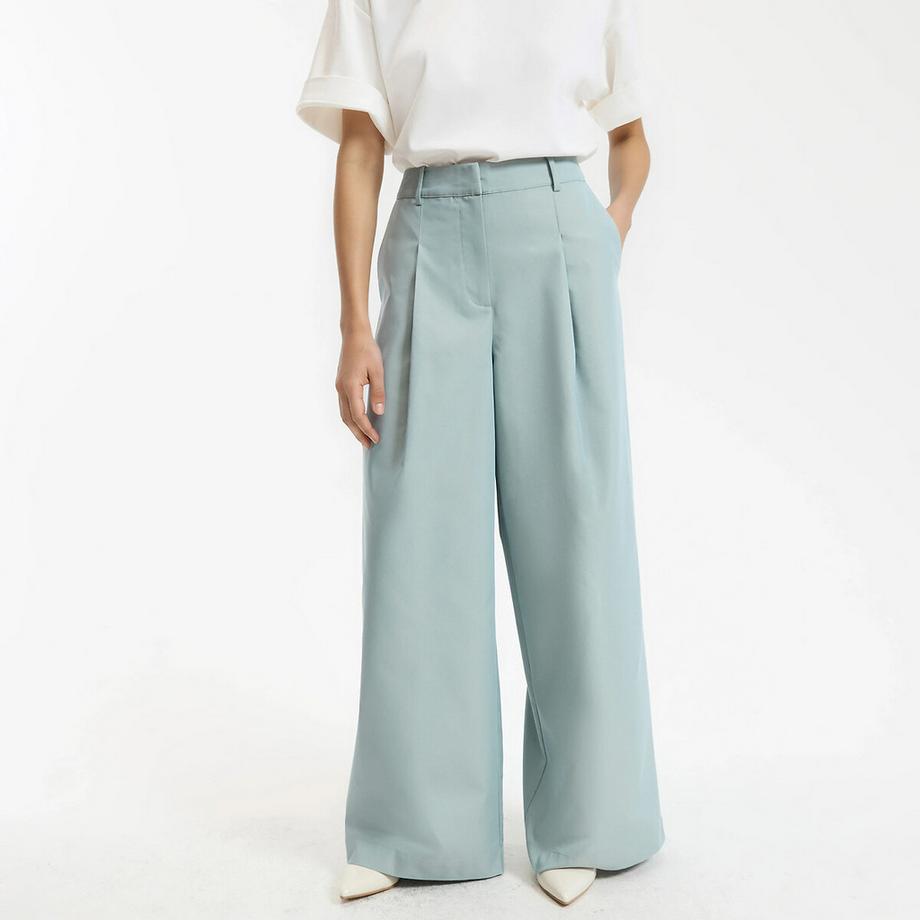 Pantalon large à pinces en coton mélangé