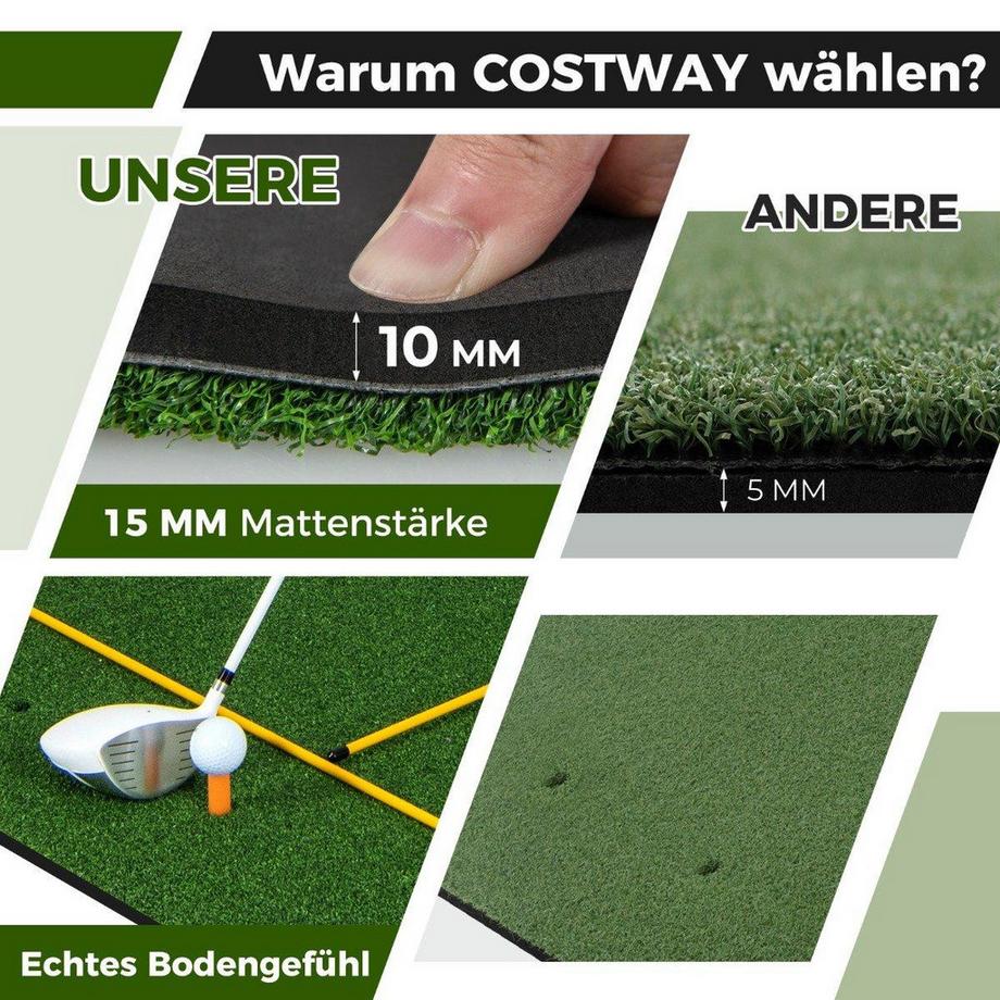 Northix  Tapis de départ de golf 3 en 1 avec gazon artificiel, 2 tees de golf, 2 piquets d'alignement et 6 trous de départ pré-percés, 152 x 92 cm, 27 mm 