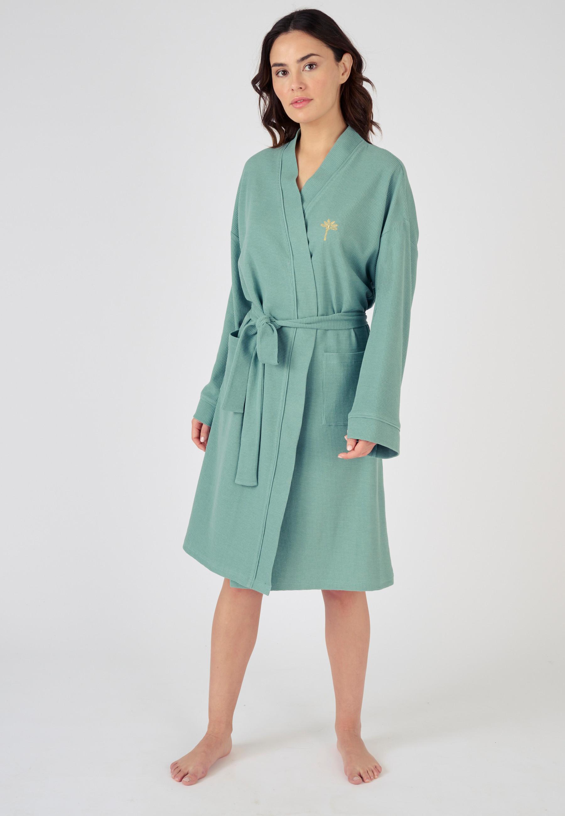 Image of Morgenmantel Aus Waffelstrick Aus Recyceltem Polyester Damen Grün 38/40