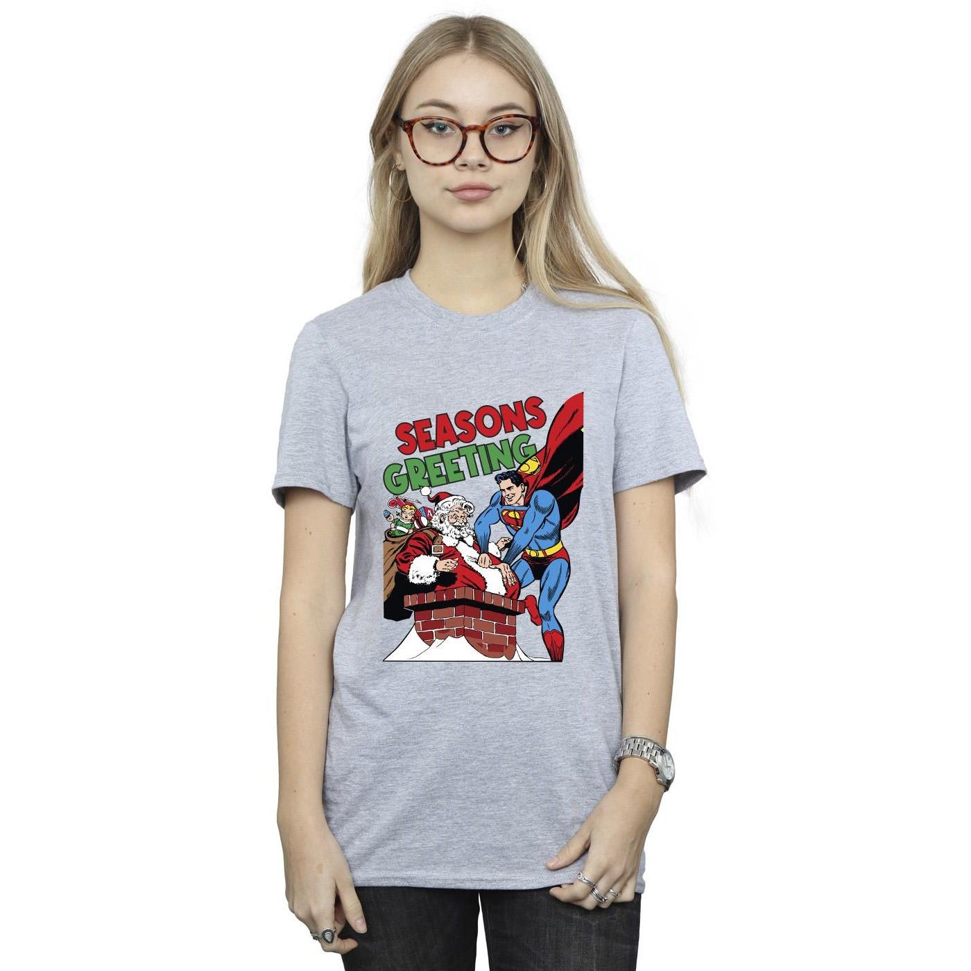 Image of Superman Santa Comic Tshirt Damen Grau S