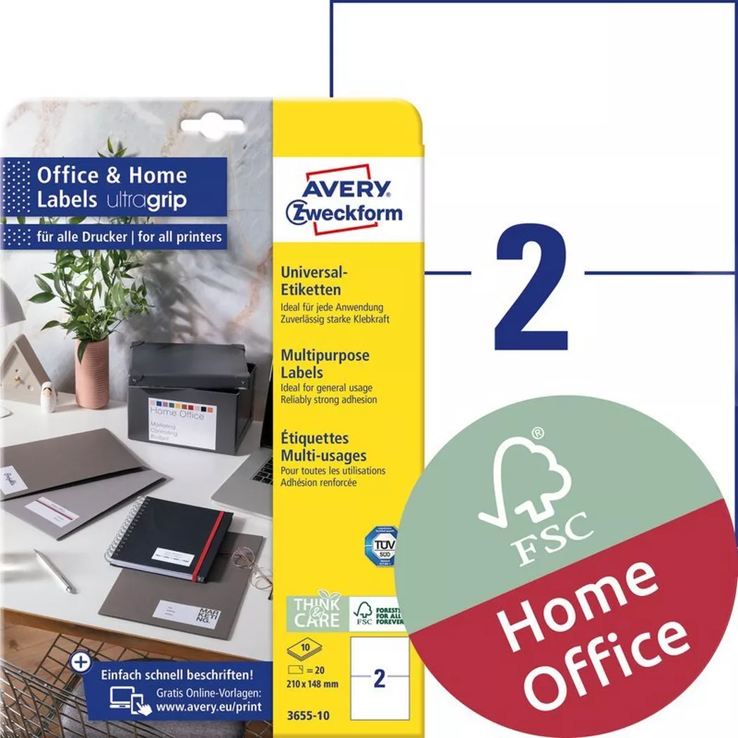 Avery-Zweckform – AVERY ZWECKFORM Universal-Etiketten 210x148mm, 20 Stk., One Size, Weiss