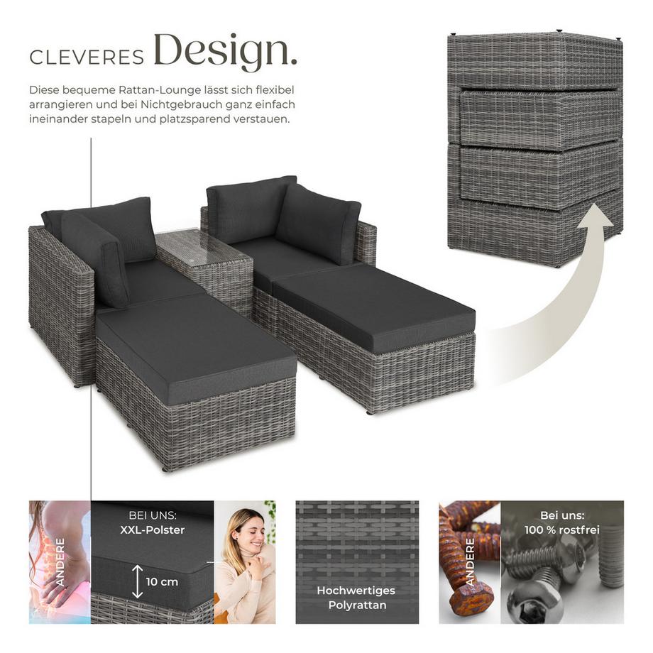 Tectake Set lounge in rattan  San Domino con telaio in alluminio  