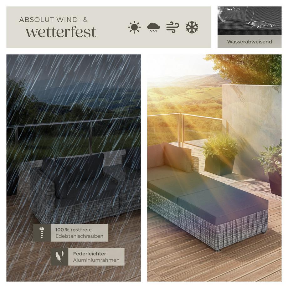 Tectake Aluminium Rattan Lounge San Domino wetterfest und UV-beständig Dicke der Sitzpolster 10 cm  