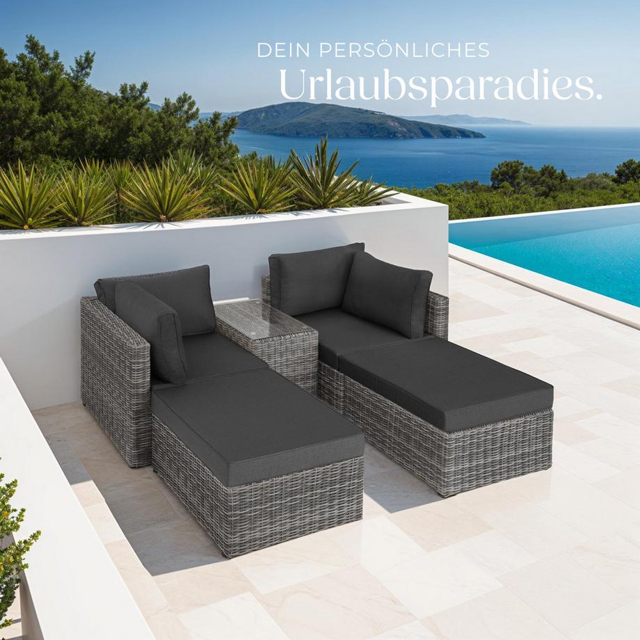 Tectake Aluminium Rattan Lounge San Domino wetterfest und UV-beständig Dicke der Sitzpolster 10 cm  