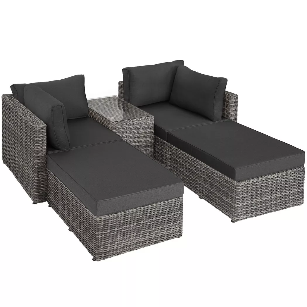 Tectake - Salon en rotin et aluminium San Domino résistant aux intempéries et aux UV, 5 Stücke, Gris