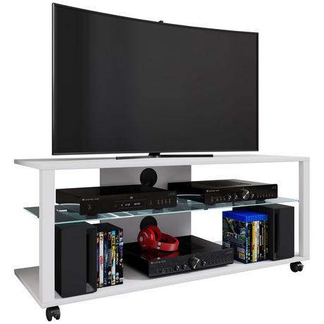 VCM Holz TV Lowboard Rollen Fernsehschrank mobil Rack Konsole Möbel Fernsehtisch Fernseh Phono Glas Folas XL  